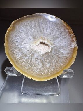 Natural Agate Geode Slice Druzy Crystal Orange Translucent Display